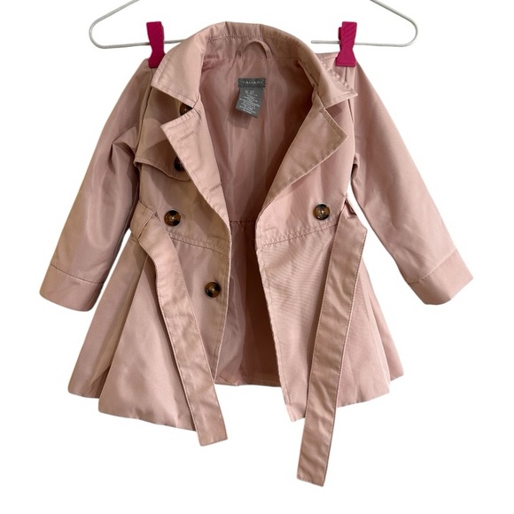 Tahari Girls Blush Pink Trench Coat Double Breasted Belted Size 18M - Picture 4 of 15